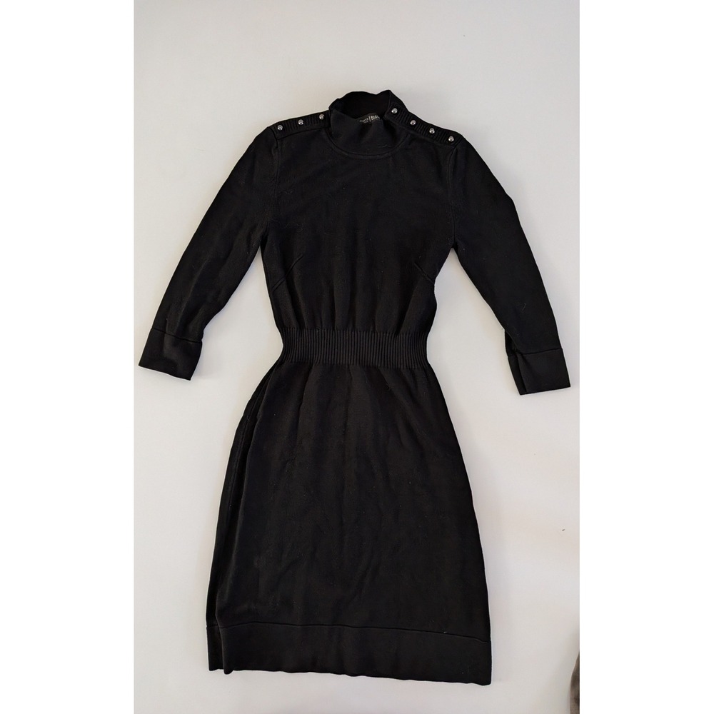 White House Black Market Black Mock Neck Button Shoulder Knit Sweater Dress
